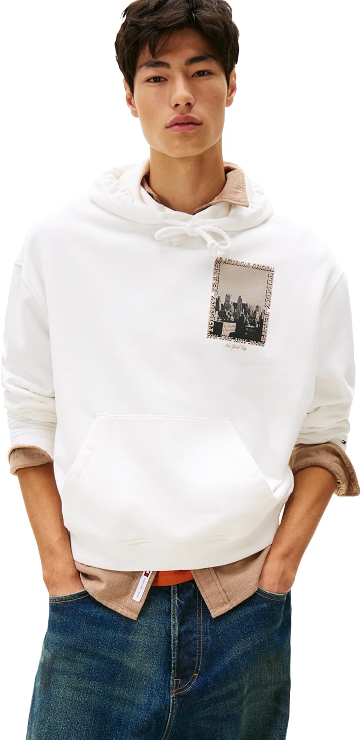 Tommy Jeans Men's Medium Weight Hoodie Sweatshirt With Printed Photo Graphic