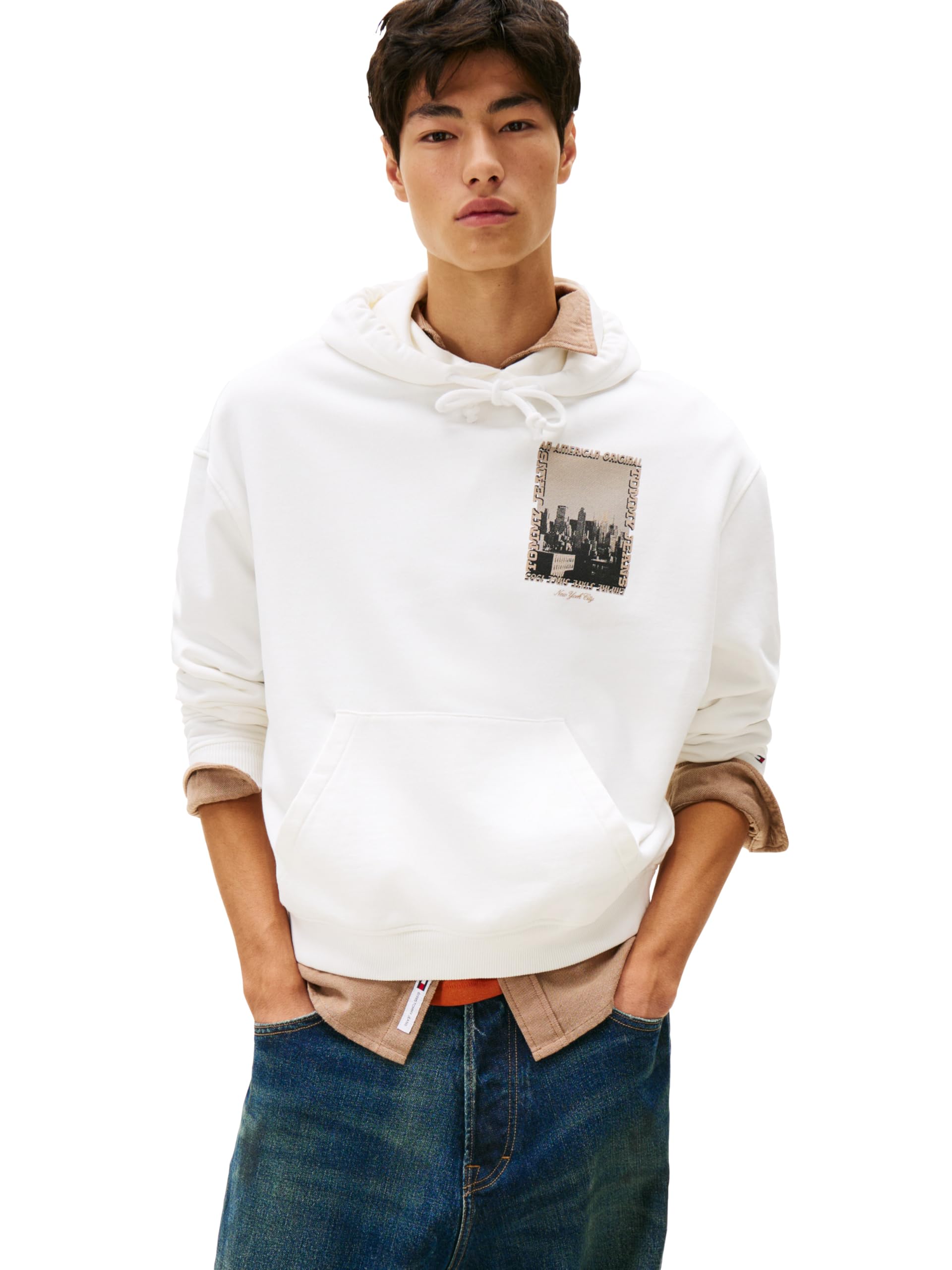 Photo 1 of Tommy Jeans Mens Washed Photo City Hoodie, ECRU Large