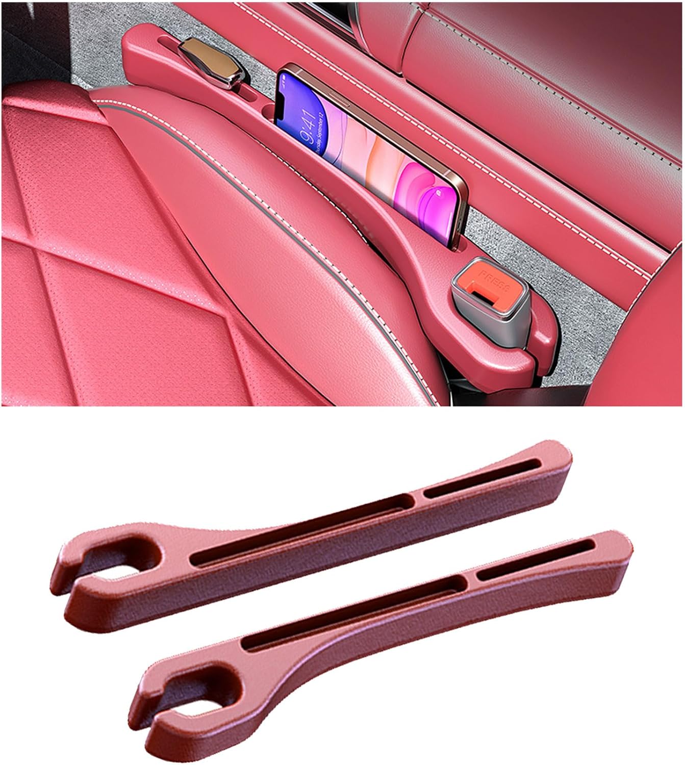 Car Seat Gap Filler, Leather Car Gap Filler Universal Fit for Most Cars and Trucks, Fill The Gap Between Seat and Consoles, Prevents Things from Falling Out, Pack of 2 PCS (Red)
