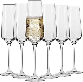 Krosno Crystal Champagne Flute Glasses, Set of 6, 6.1 oz, Avant-Garde Co...