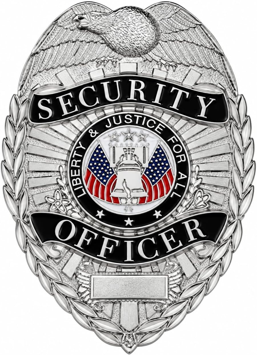 Hero's Pride Security Officer Badge, Enameled & Plated, 5PC Pin Catch Design, Standard Issue Badge Size