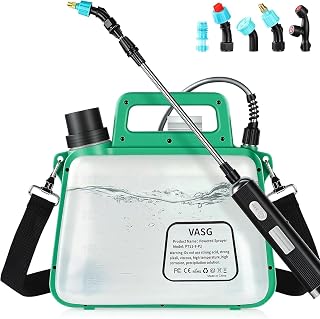 Battery Powered Sprayer 2 Gallon, 7.4V Foldable Electric Pump Sprayer | Weed Sprayer with Waterproof Rechargeable Handle, 5 Mist Nozzles, Retractable Wand, Adjustable Strap for Lawn, Garden, Yard