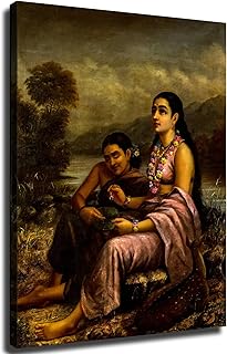 Raja Ravi Varma Woman by The Lake Canvas Wall Decor Art Painting Prints on Modern Posters Prints Artwork for Living Room, Bathroom,Bedroom,Home (12x16inch Unframed)