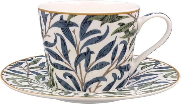 The Leonardo Collection Willow Bough Cup & Saucer Set | Designed by William Morris | Tea Cup Set Perfect for Home or Office | Tea Cups and Saucers or Coffee Cup and Saucer for Enjoying Hot Drinks