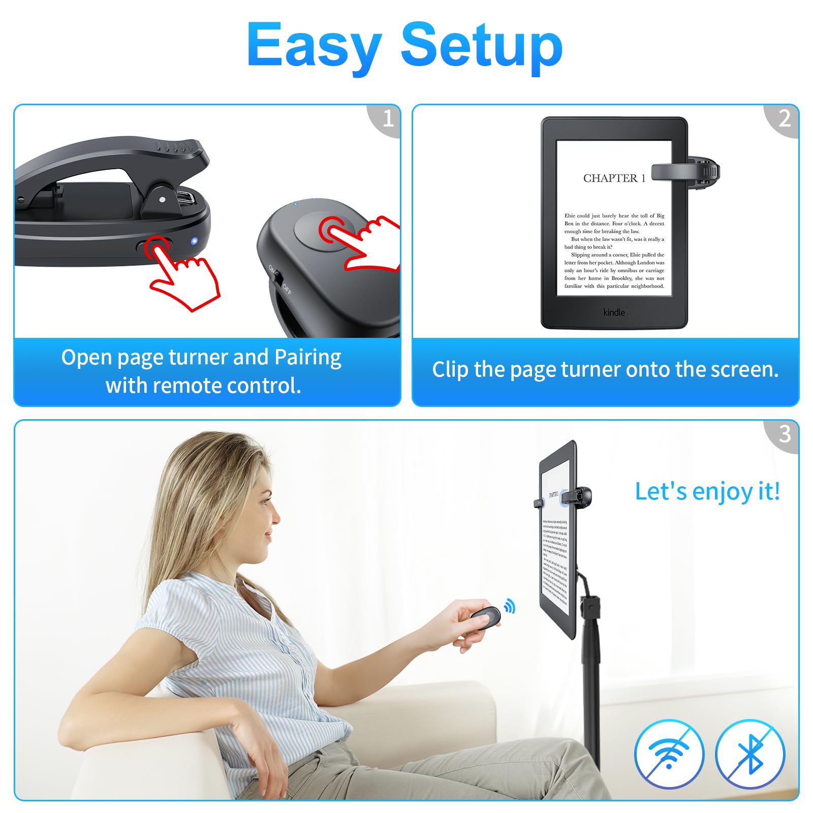 [1 clip] Pagina Turner per Kindle Paperwhite: Kindle Remote Page Turner, anello per dito Kindle Clicker Page Turner, per iPad Android Tablet lettura romanzi/fumetti, trigger di controllo fotocamera