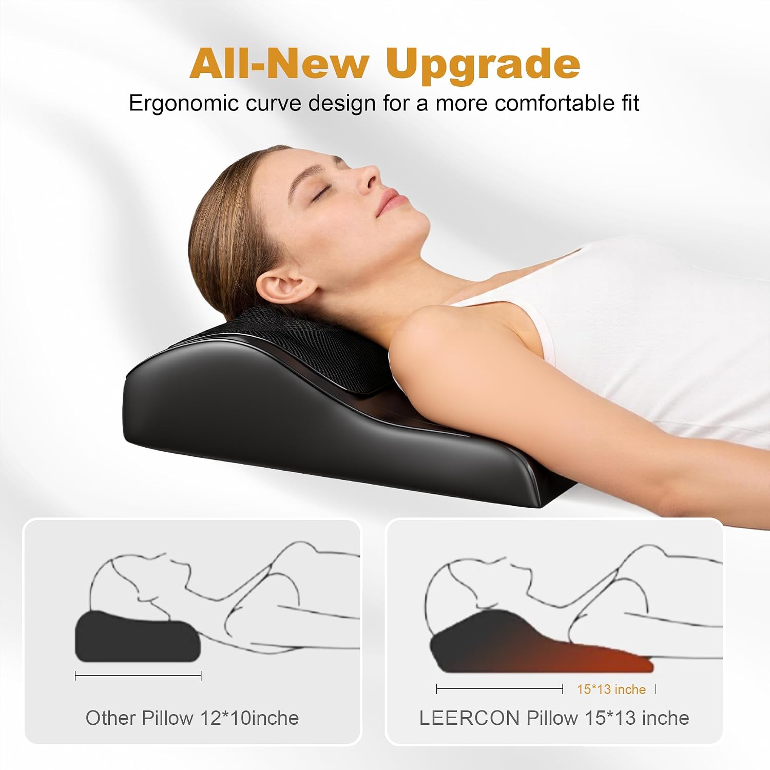 LEERCON Neck Massager with Heat – Deep Tissue Massage Pillow for Pain Relief in Neck, Shoulders, Back, Legs – Ideal Gift for Men, Women, Mom, Dad – Home, Office, Car Use (Cored)