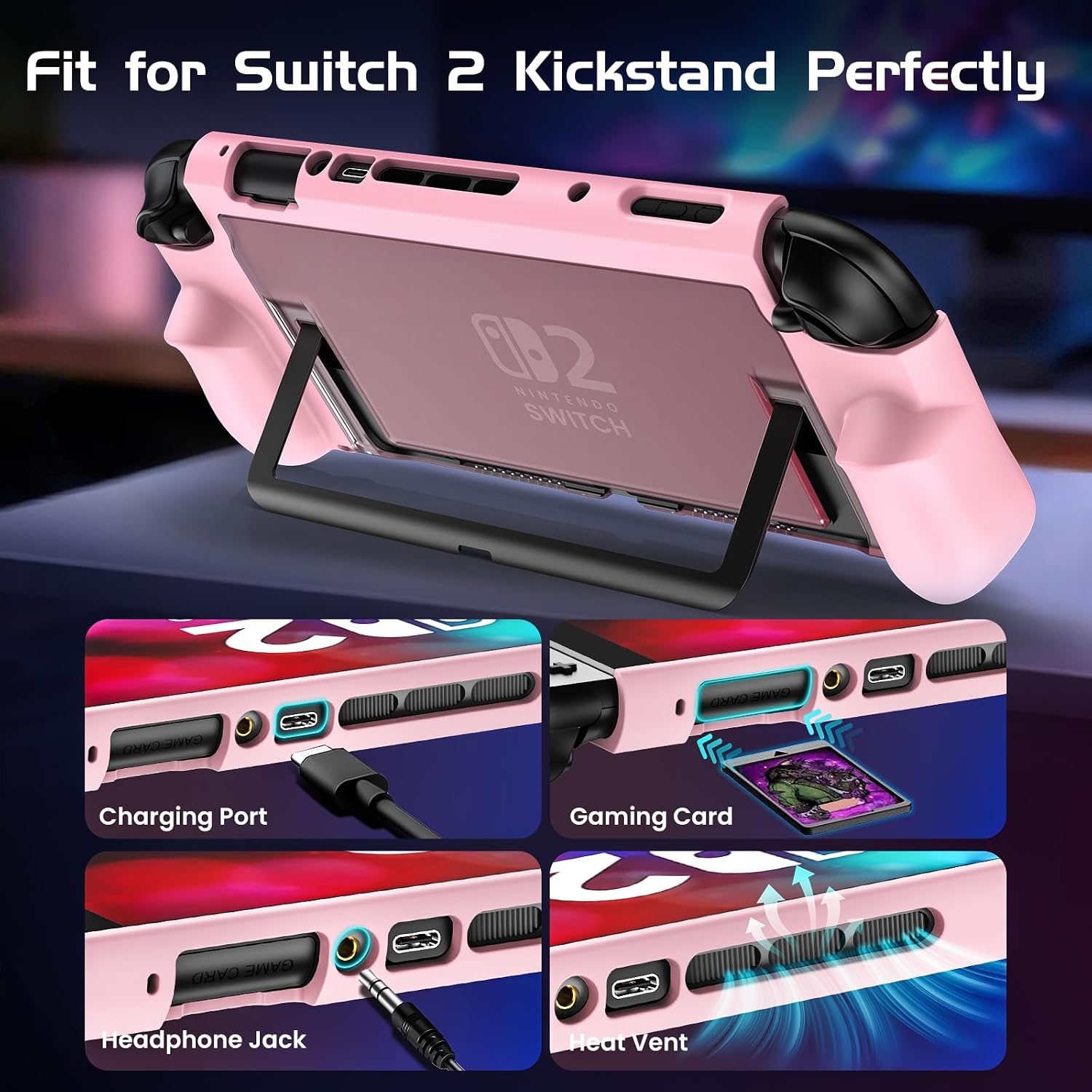 Dockable Protective Case for Nintendo Switch 2, TPU Ergonomic Grip Cover with Foldable JoyCon Holder Design, Slim Shockproof Hard Shell fit for Switch 2 Console & Kickstand - Matte Pink 5 71zASmkdjeL. AC SL1500
