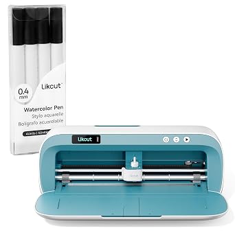 Likcut Portable Vinyl Cutter with Fine Point Pens, 4 Black Watercolor Ink Pens for Writing, Drawing, Coloring, Stickers Labeling 0.4mm