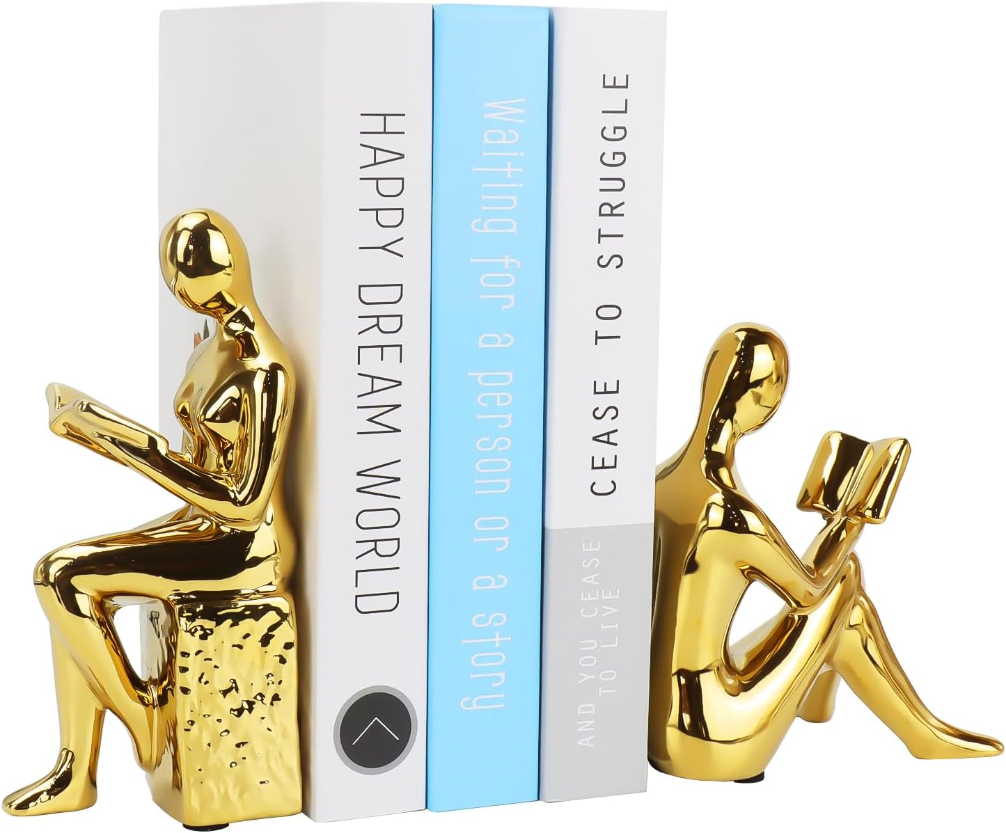 Book Ends for Shelves Docorative - Bookends for Books Reading Couple Bookshelf Decorative Objects Metal Modern Statue Book Stoppers Sculpture Gift for Readers Book Lovers Nerd