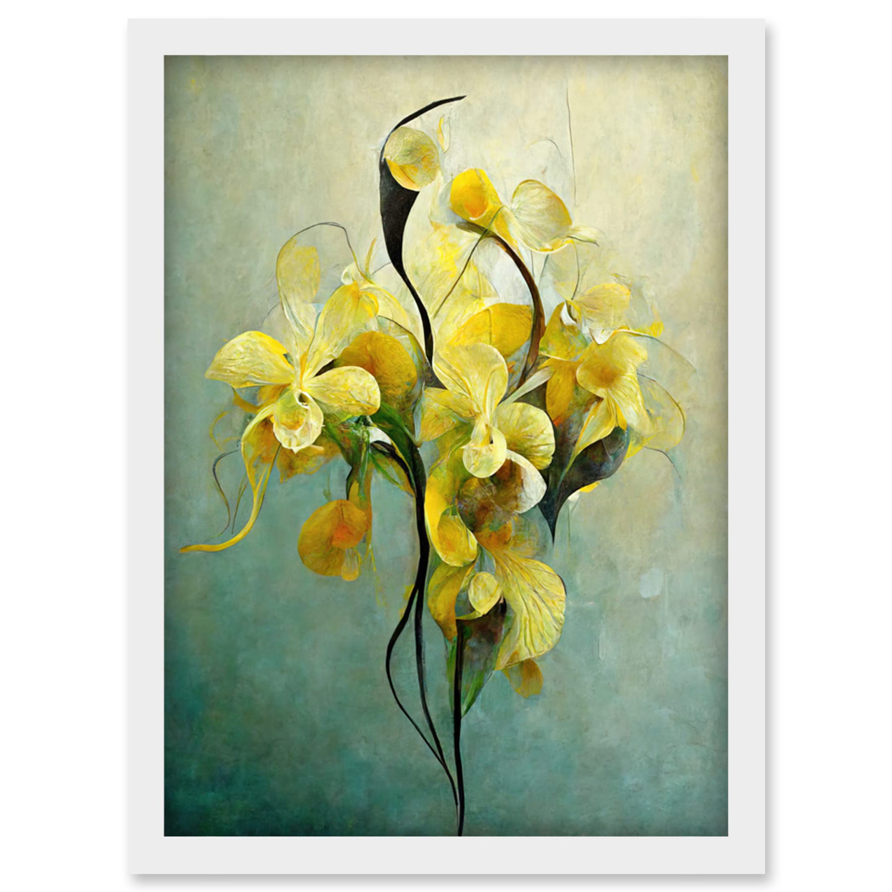 Doppelganger33 LTD Elegant Orchid Yellow Modern Artwork Framed Wall Art Print A4