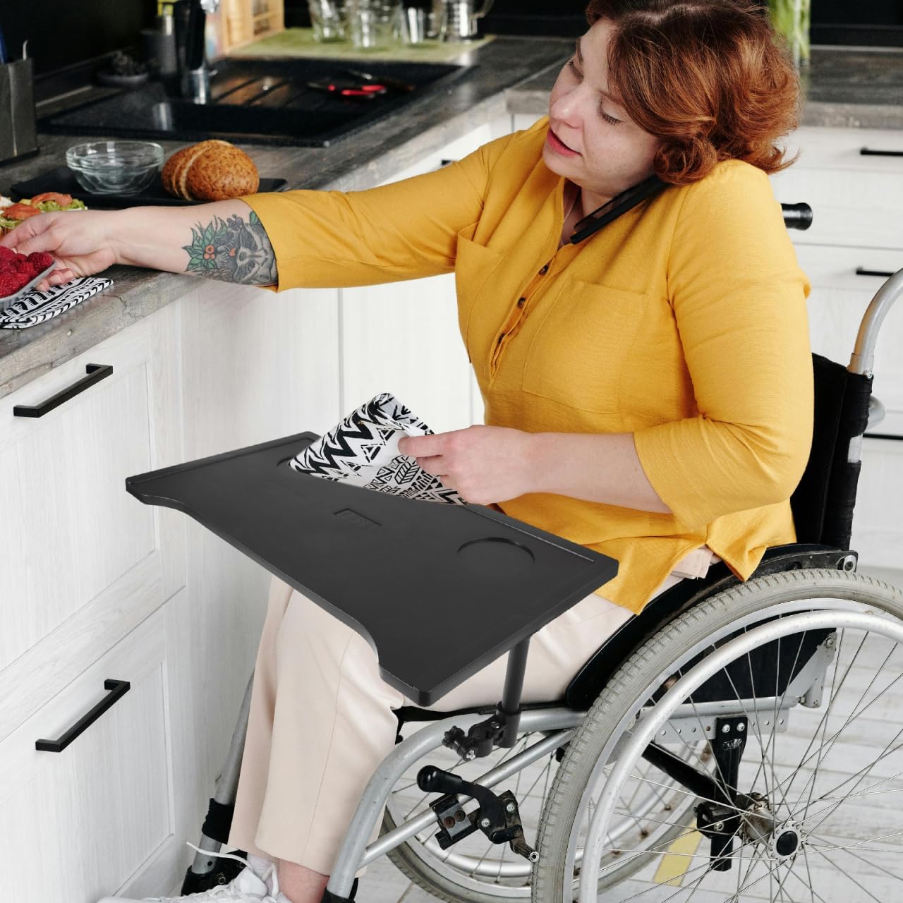 minkissy Universal Wheelchair Tray Table with Cup Holder Non-Slip Lightweight Lap Desk for Adults & Seniors Portable Plastic Removable Board for Manual or Electric Wheelchairs