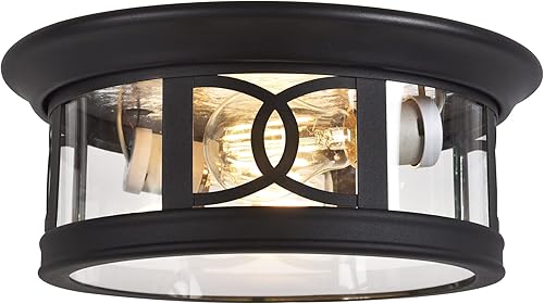 Miniatura 8 de Design House 589002-BLK Summit - Lámpara de techo regulable tradicional para exteriores e interiores con vidrio transparente para porche, entrada,