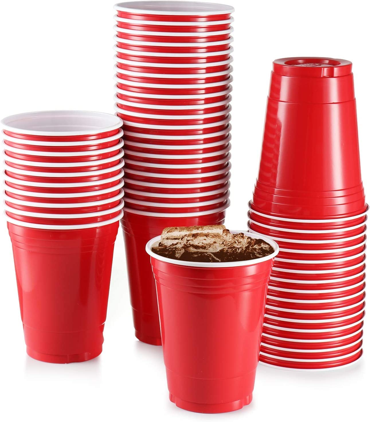 PIQIUQIU Kubek do piwa Pong, zestaw kubków do piwa Pong | 50 filiżanek + 5 kulek 473 ML 16 oz Plastikowe kubki wielokrotnego użytku