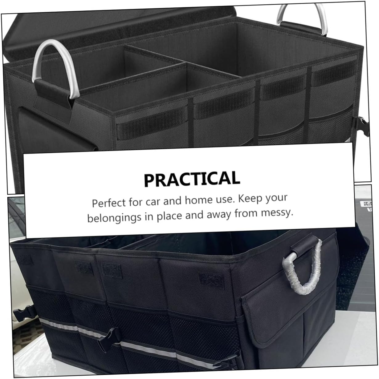 Car Trunk Organizer Storage Box Foldable Collapsible Car Organizer Case Black Multi-functional Vehicle Storage Holder for Suv and Sedan Trunk Use