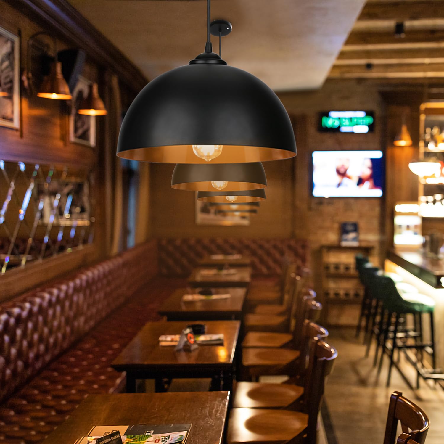 Herrselsam 4er Pendelleuchte Metall Ø30cm E27 Schwarz Bronze | Geeignet für LED-, Energiespar- und Glühlampen mit E27 Fassung bis max. 60W