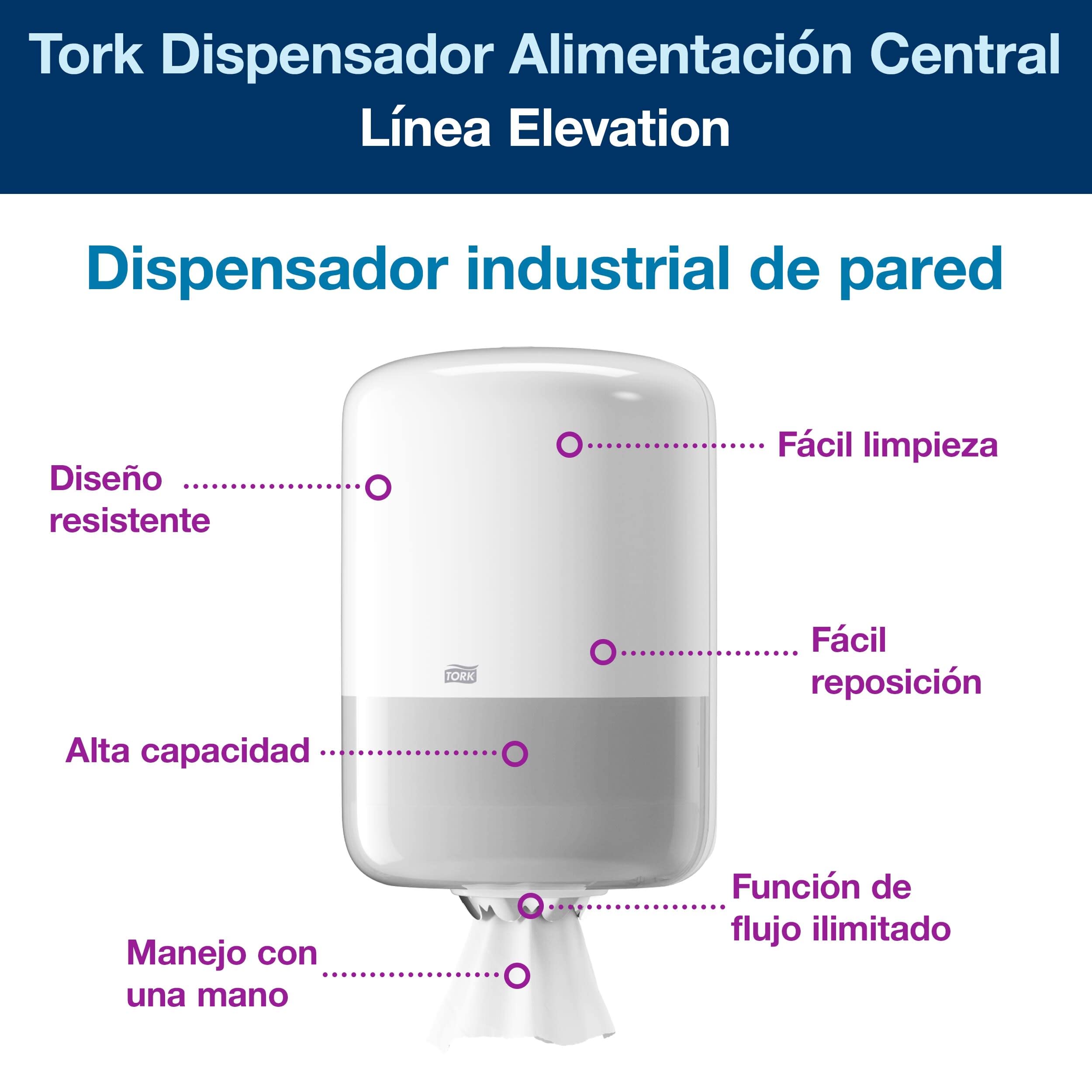Tork 559000 Dispensador de alimentación central Elevation/Soporte de papel mecha compatible con el sistema M2 / Blanco