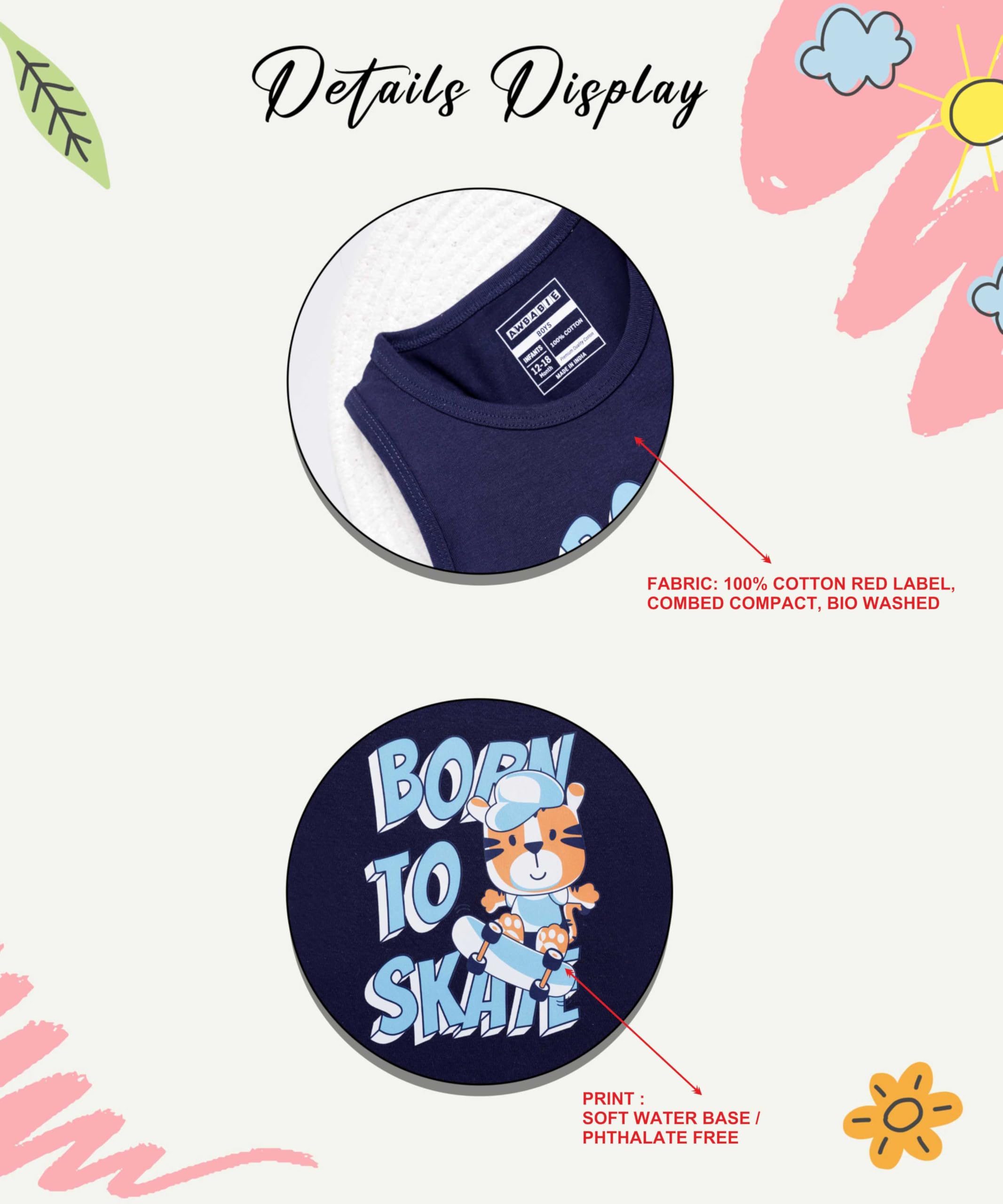 Awbabie Infant Boys' Sleeveless Top | 100% Cotton | Bio-Wash | 180 GSM Jersey | Soft & Gentle | Playful Graphic Print | Stylish & Comfortable | Naval Academy | 6-9M - Image 6 thumbnail