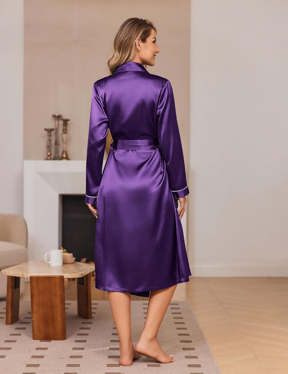 Ekouaer Silk Robes for Women Shawl Collar Satin Bathrobe Long Bride Wedding Party Robe Lightweight Sexy Sleepwear S-XXL - Image 2