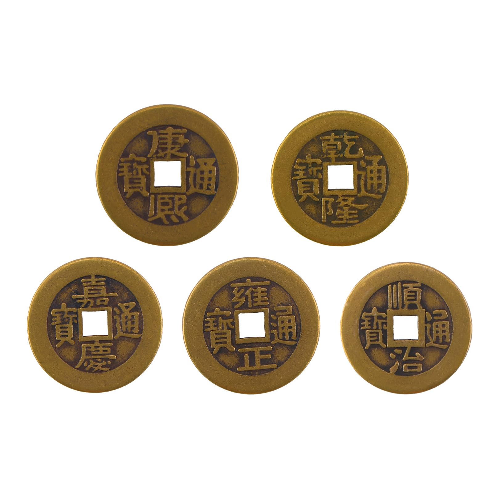 5pcs Brass Chinese Feng Shui Coins, 1.1 Inch Lucky I Ching Coins 2025 China Copper for Divination Bring Good Luck Wealth and Success