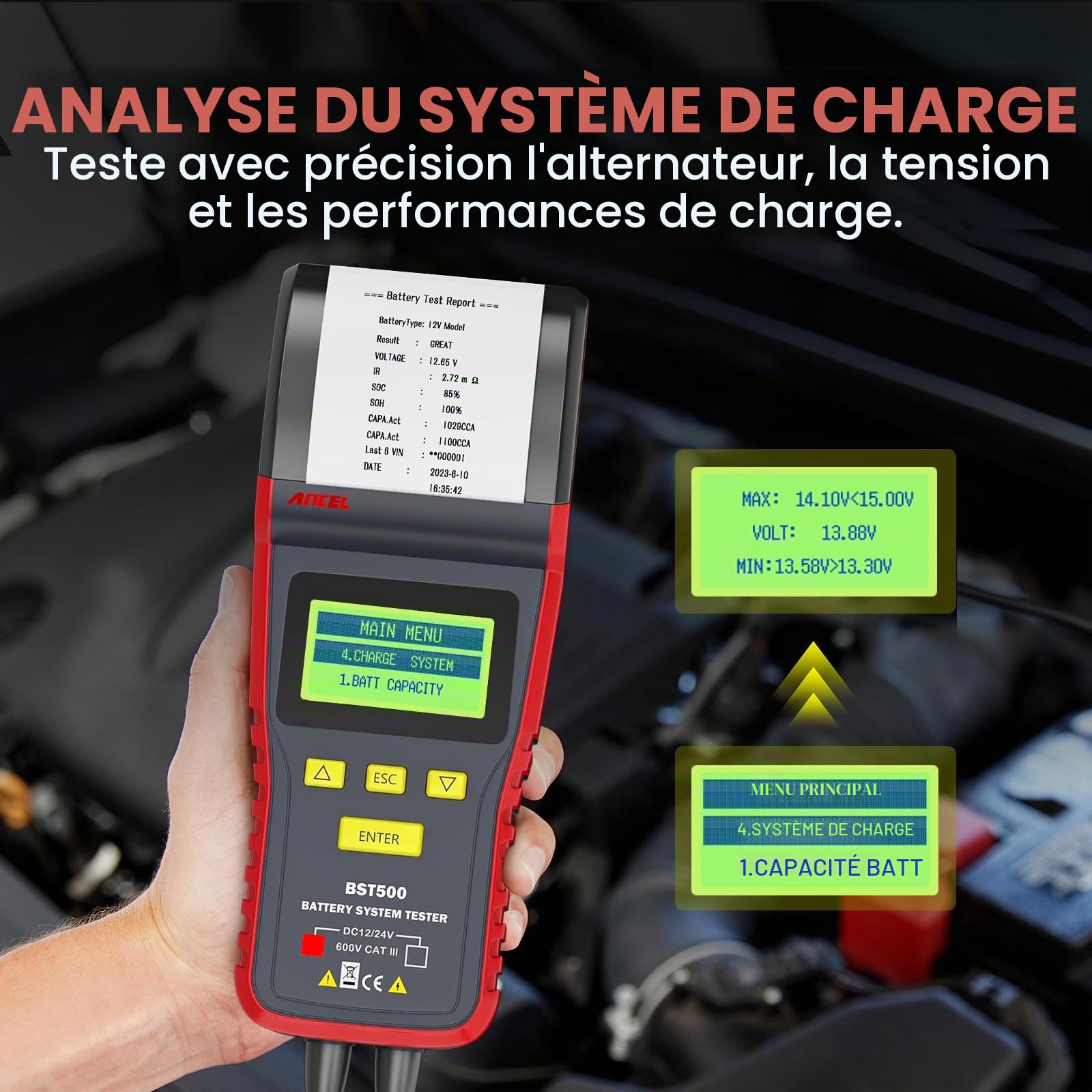 ANCEL BST500 Professional 12 V/24 V Automotive Charge testeur de Batterie d'impression des données Disponibles Digital Analyseur Bad Cell Outil de Test pour Voiture/Camion/Moto et Plus