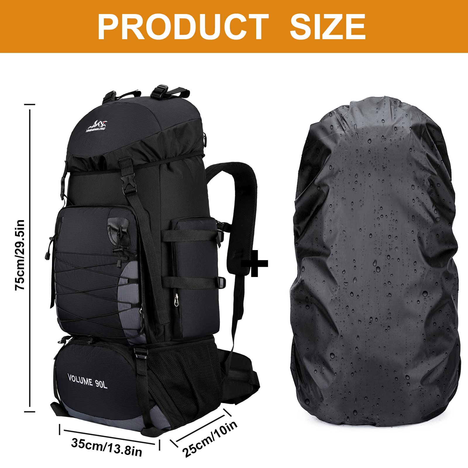 90L Camping Travel Backpack with Rain Cover Lightweight Travel Daypack ...