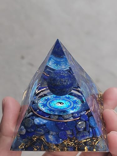 Miniatura 6 de ycyingcheng Moonstone Crystal Orgone Pyramid Ogan Crystal Energy Tower, joyería de piedra triturada de chakras de Reiki, pirámide de cristal para