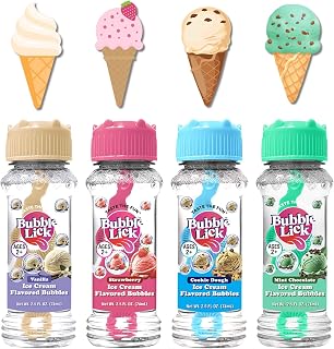 BubbleLick Ice Cream Flavored Bubbles 4 Pack Vanilla Cookie Dough Strawberry Choc Mint USA Made