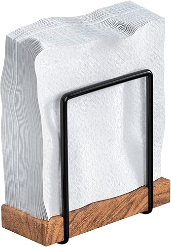Tribello Servilletero moderno de granja, servilletero vintage para mesas, base de acero y madera, decoración de cocina y comedor