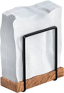 Tribello Modern Farmhouse Napkin Holder, Standing Vintage Napkin Holder for Tables, Steel And Wooden Base Kitchen & Dining Room Decor