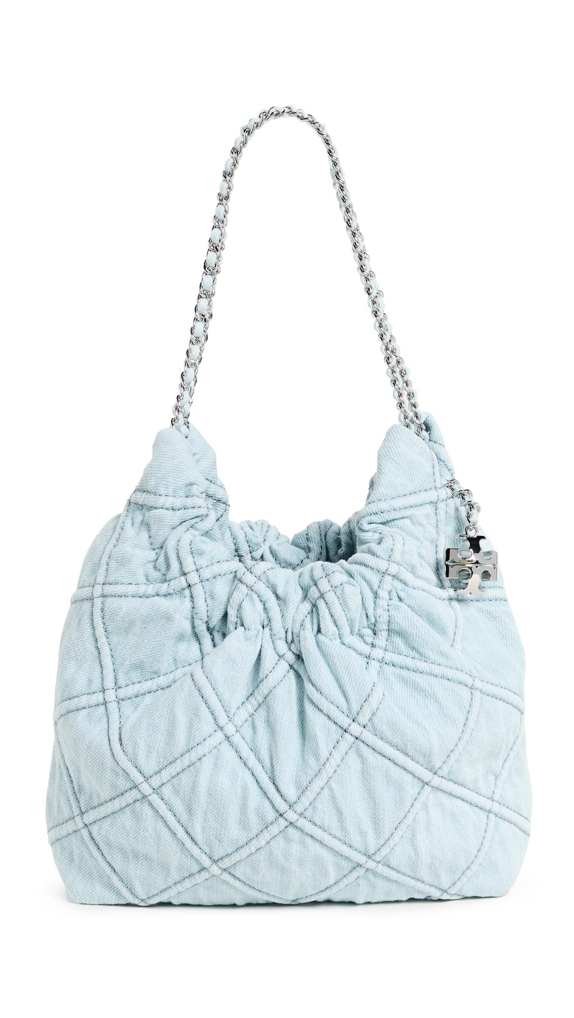 Tory Burch Women's Fleming Denim Mini Hobo Bag, Seltzer, Blue, One Size