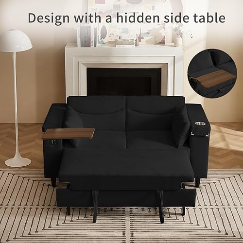 Miniatura 73 de sofá cama de terciopelo de 58 pulgadas, convertible 3 en 1 con bolsa de almacenamiento y respaldo ajustable, perfecto para espacios pequeños, sala 7