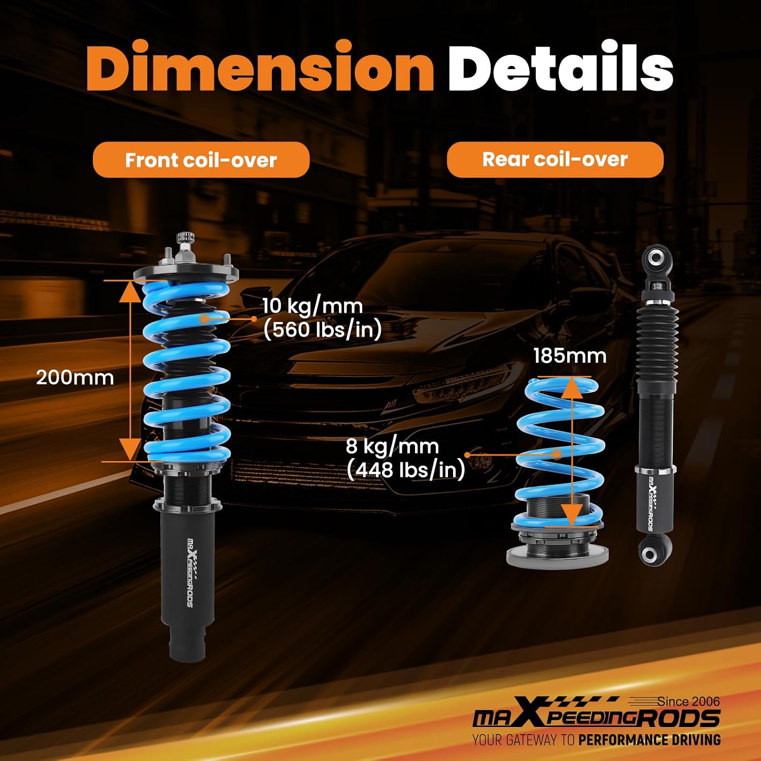 maXpeedingrods Coilovers for Ford Fusion FWD/AWD 2006-2012, 24 Levels Damper Adjustable Coilovers Suspension Kit, Height Adjustable Shock Absorber Struts, T6 Upgraded Lowering Kits Blue