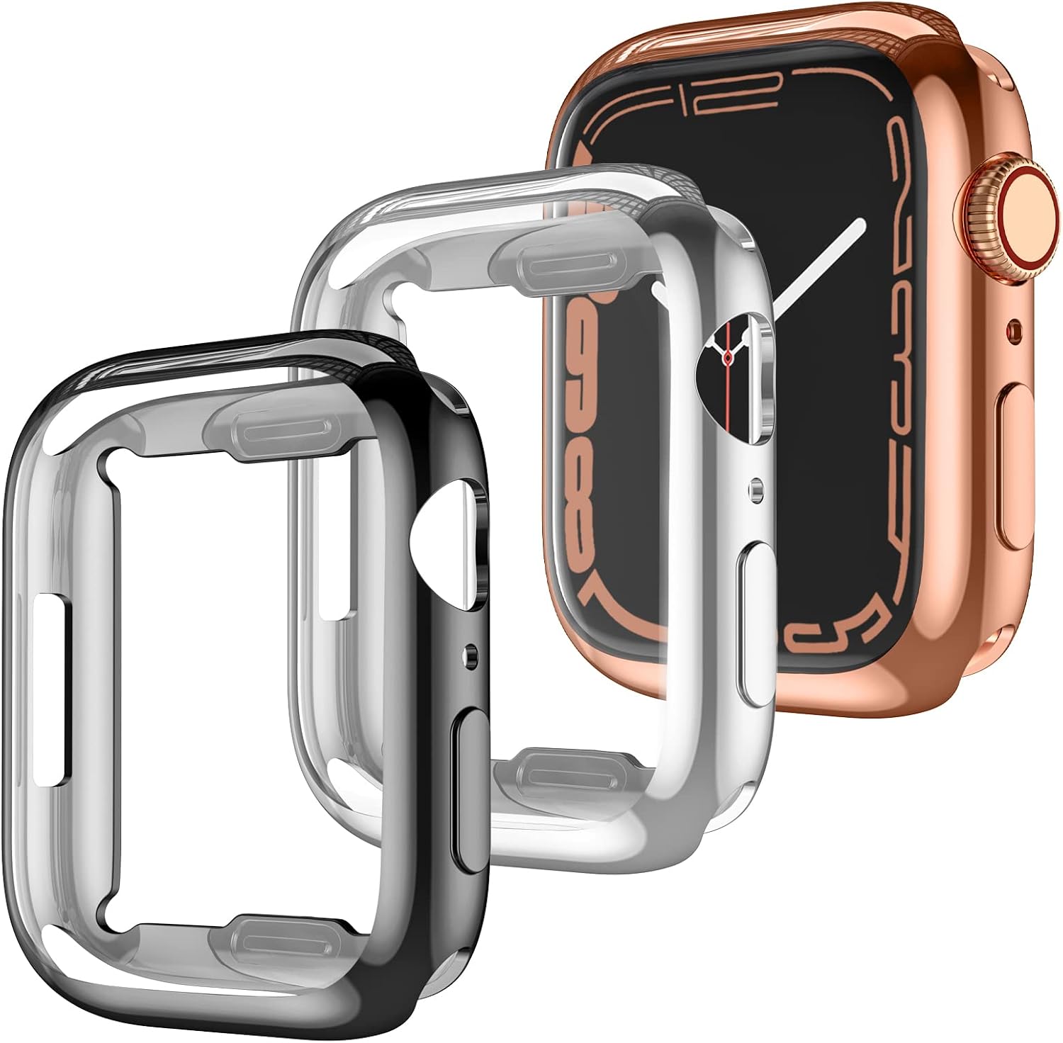 GEAK 3 Pack Compatible with Apple Watch 7 Case Cover 41mm, Soft TPU Flexible All-Around Protective Screen Protector Cover Case Accessories for iWatch Series 7 41mm Smart Watch Black/Silver/Rose