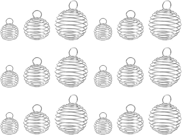 WINOMO 30PCS Spiral Bead Cages Charm DIY Craft Vintage Bead Stone Holder Cage Pendant Necklace Necklace Findings for Women Ladies Silver