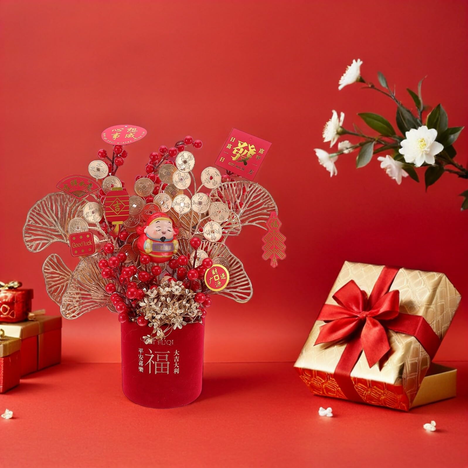Ipetboom Decorazioni Capodanno Cinese Feste Kit Bonsai Materiale Secchio Ornamenti Festivi Primaverili per Desktop Tavolo
