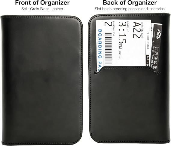 Excello Global Products Leather Travel Wallet & Passport Holder, Black Split Grain Leather