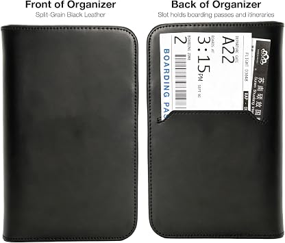Excello Global Products Leather Travel Wallet & Passport Holder, Black Split Grain Leather