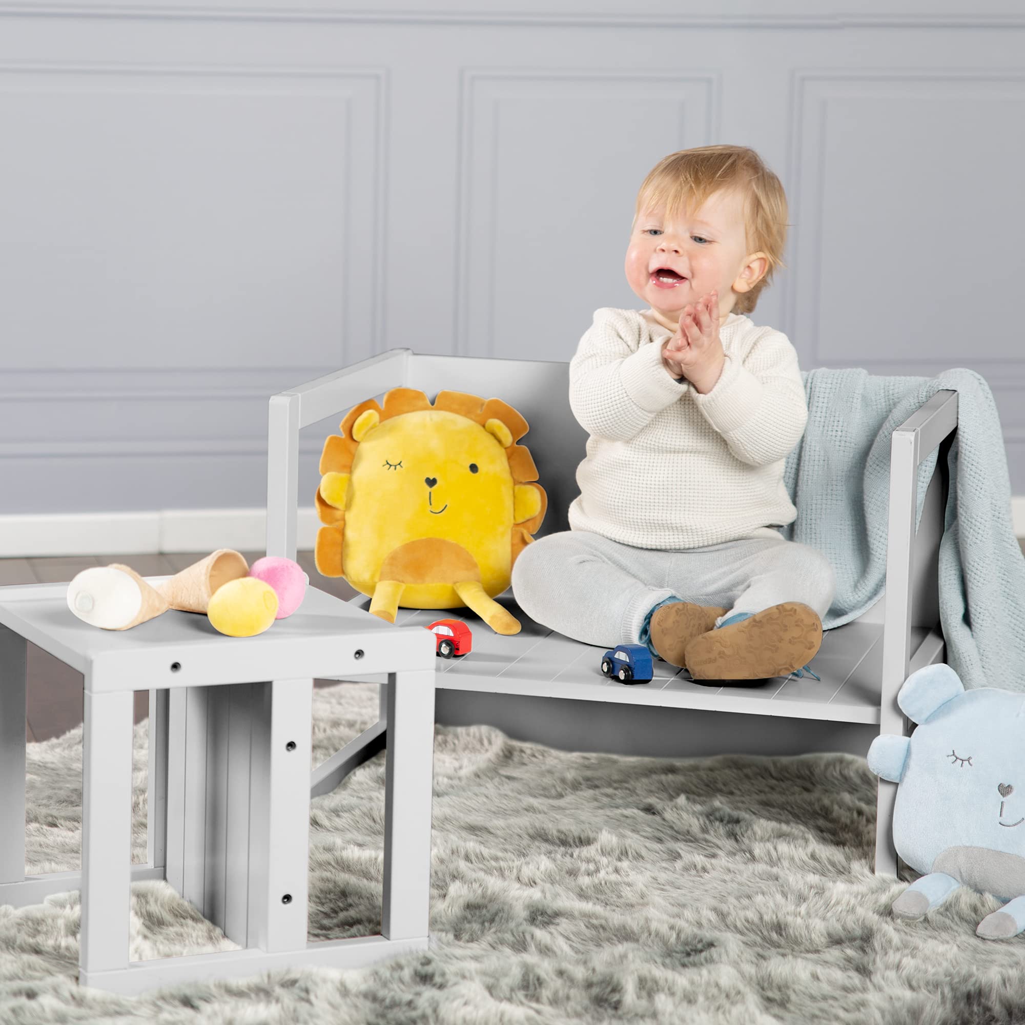 roba Chaise Enfant Grise et Réversible sur 3 Hauteurs d'Assise - 30 x 30 cm - Capacité max. 60 kg - Tabouret Enfant Style Campagne