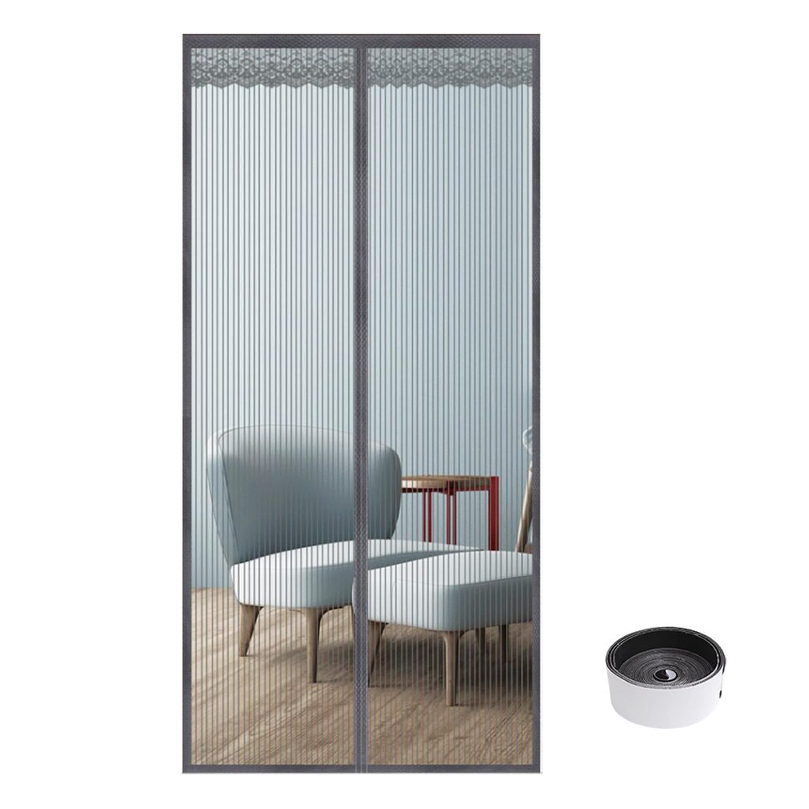 Moustiquaire pour porte grise 100x240cm avec maille dense et fermeture aimantée