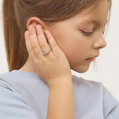 Miniatura 2 de Anillos de plata de ley 925 con circonita cúbica redonda y rosa brillante para niñas, anillos de circonita cúbica de moda para preadolescentes y
