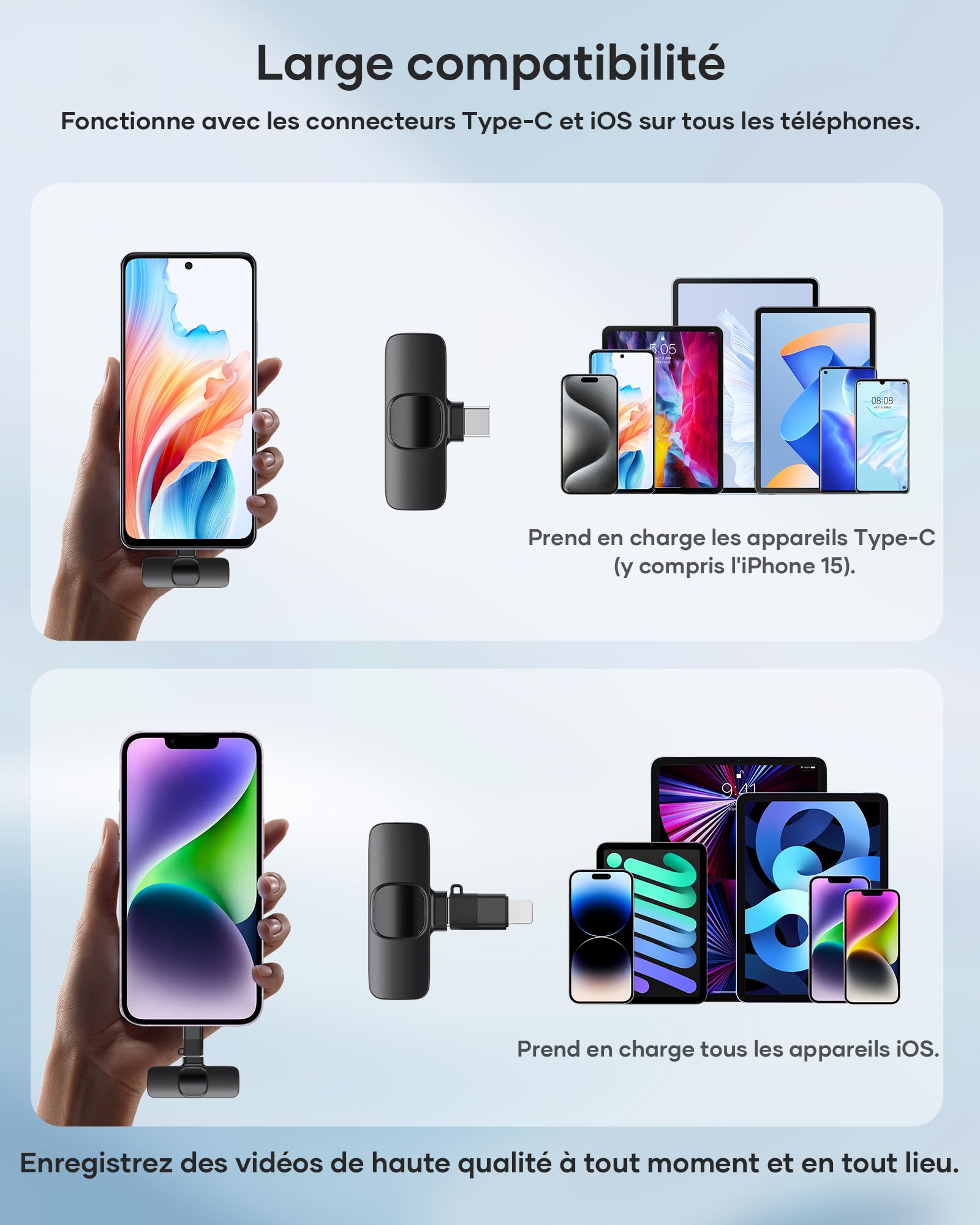 KUKIHO Microfono Lavalier Wireless per iPhone/Android (2 Trasmettitori), Mini Microfono Clip Riduzione Rumore Plug-and-Play per Registrazioni Video, Podcast, TikTok, YouTube, Vlog