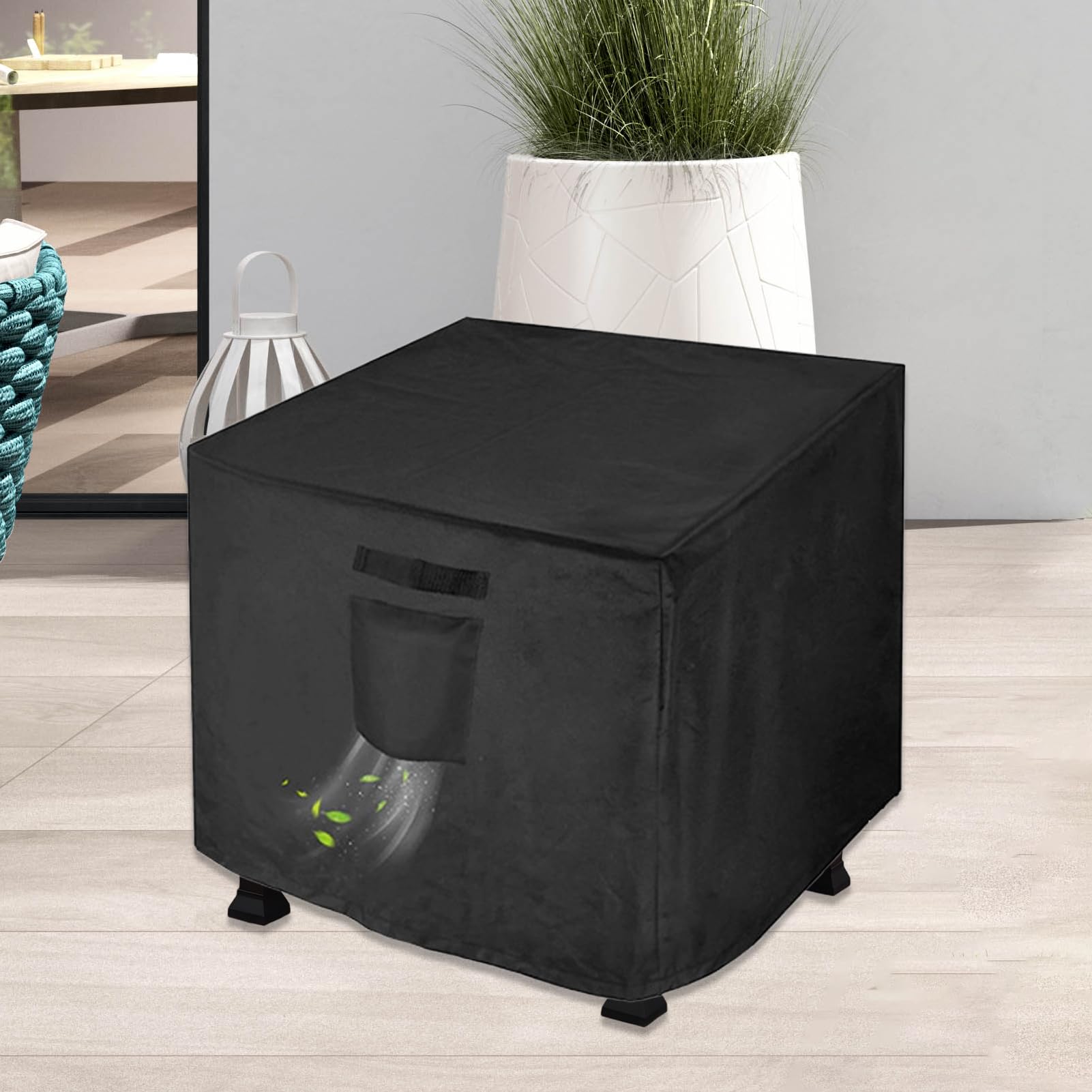 Housse de brasero imperméable – 81 x 81 x 61 cm – Revêtement en PVC robuste – Protection UV – Bouclier de foyer carré pour terrasse, balcon, terrasse, voyage, camping