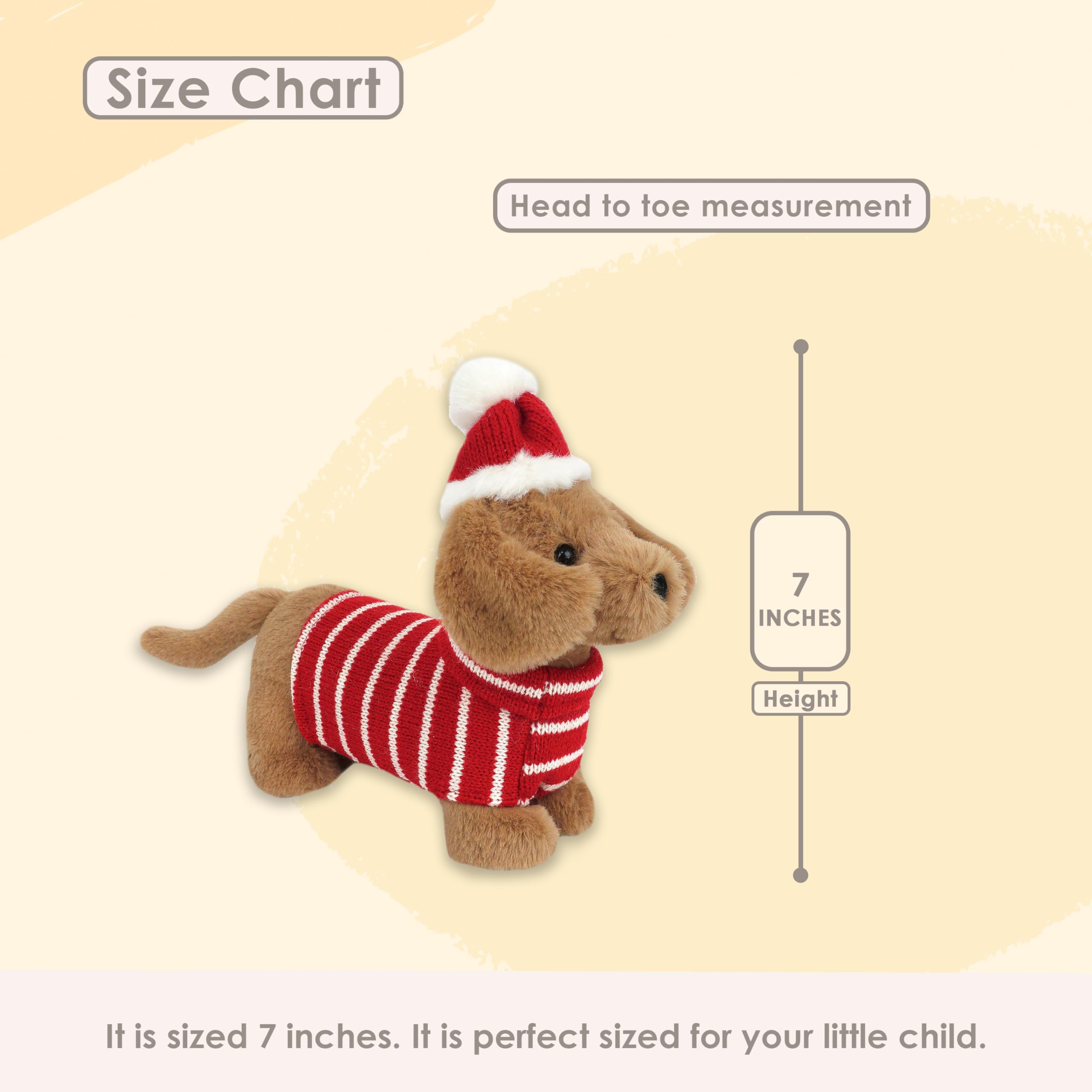 MON AMI Holiday Dachshund 9x7-Inch Stuffed Animal for Boys & Girls, Brown - Image 3