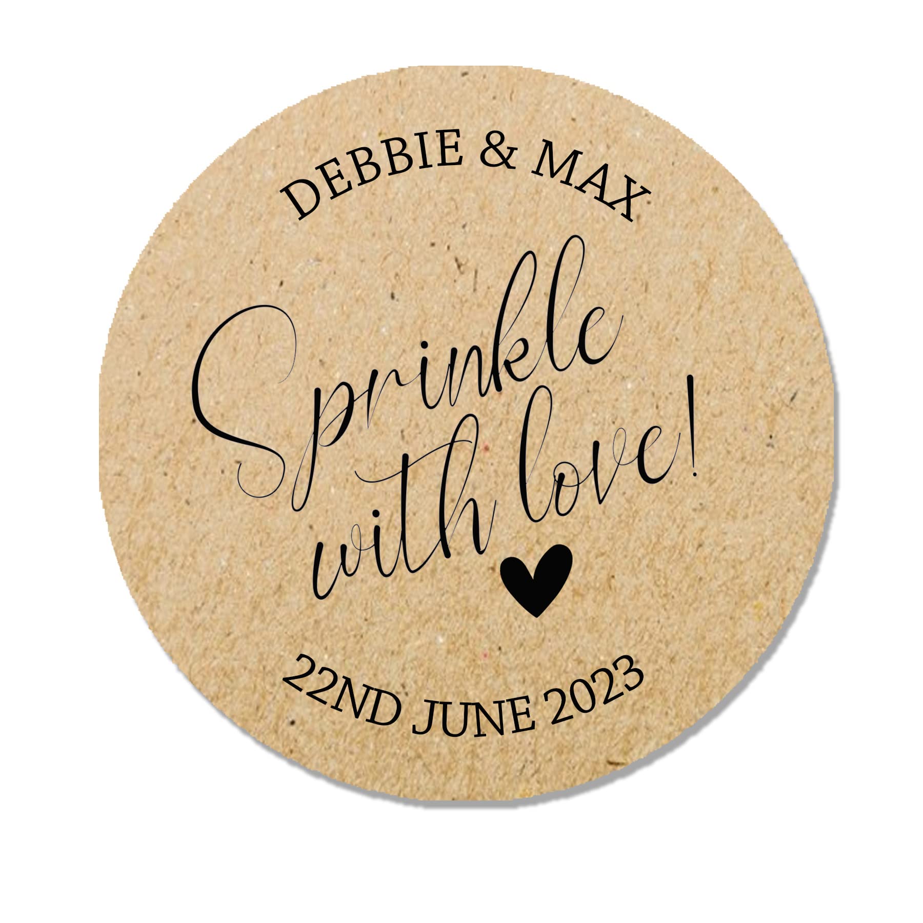 Treasured Forever Kraft 35 Personalised Confetti Wedding Stickers Sprinkle The Love Sage, Throw Me, Cone Bags Favour Luxury - Sprinkle With Love (Kraft)