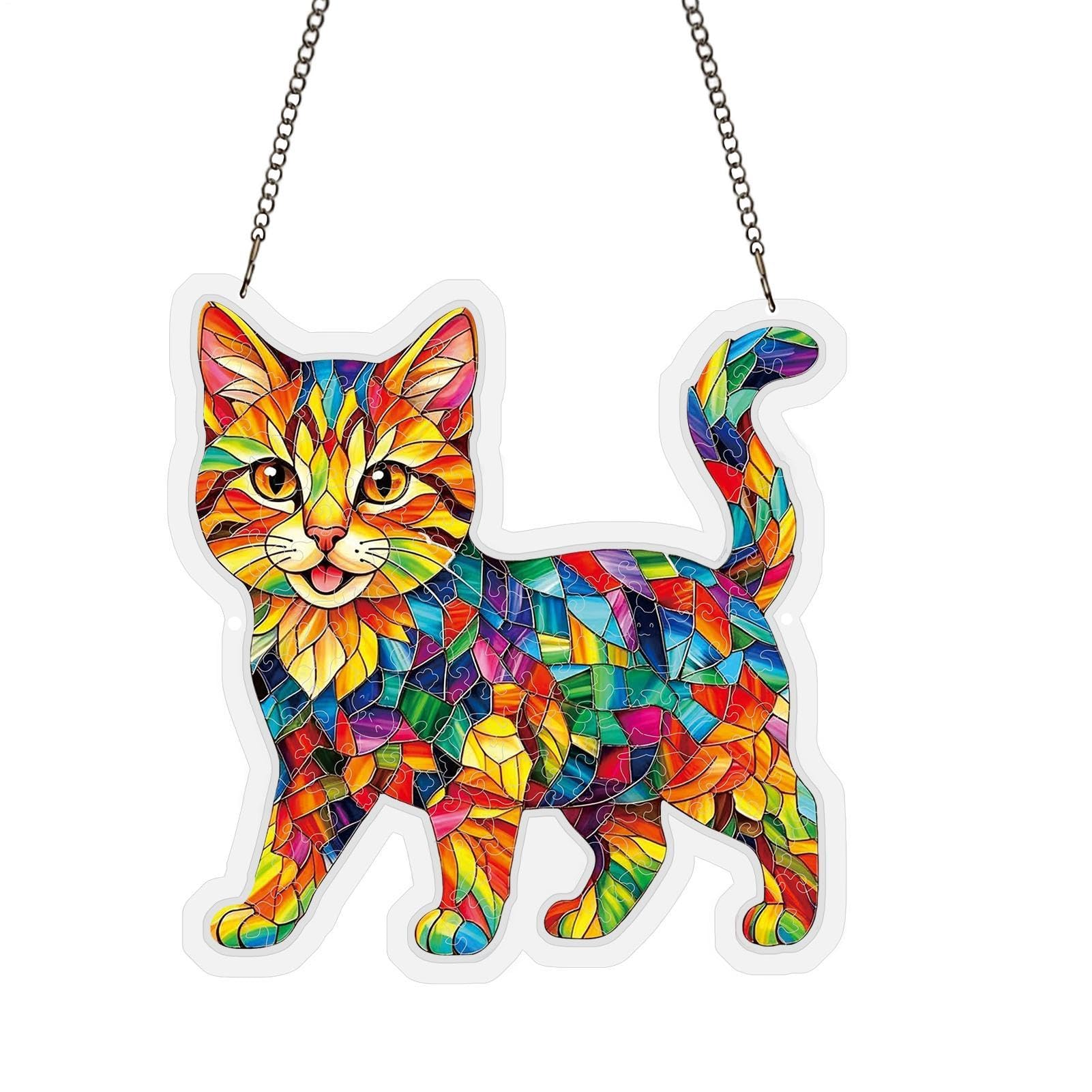 Attrape-soleil puzzle acrylique idée cadeau déco chat pour fenêtre