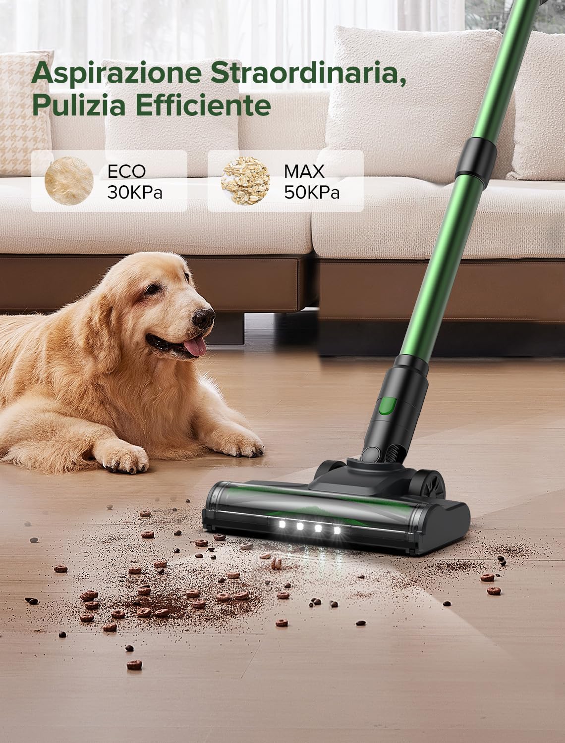 Vexilar V9PRO Aspirapolvere Senza Fili 50KPa/60 Minuti, Silenzioso Scopa Elettrica Senza Filo Potente e display a LED, Aspirapolvere Verticale Portatil per Tappeti/Pavimenti/Peli/Domestici