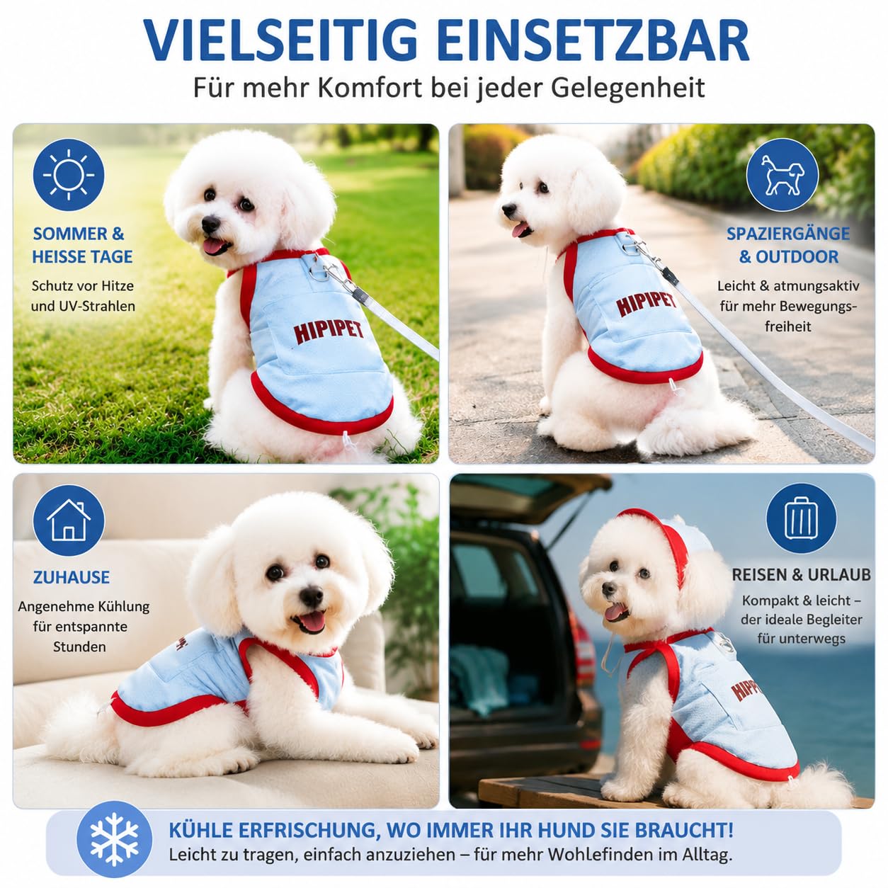 Kühlweste Hund – Sommer Kühljacke mit Ice Pack & Kapuze, Atmungsaktiv, UPF50+ Sonnenschutz, Sonnenschutz Hunde XS–XXL für kleine & mittelgroße Hunde
