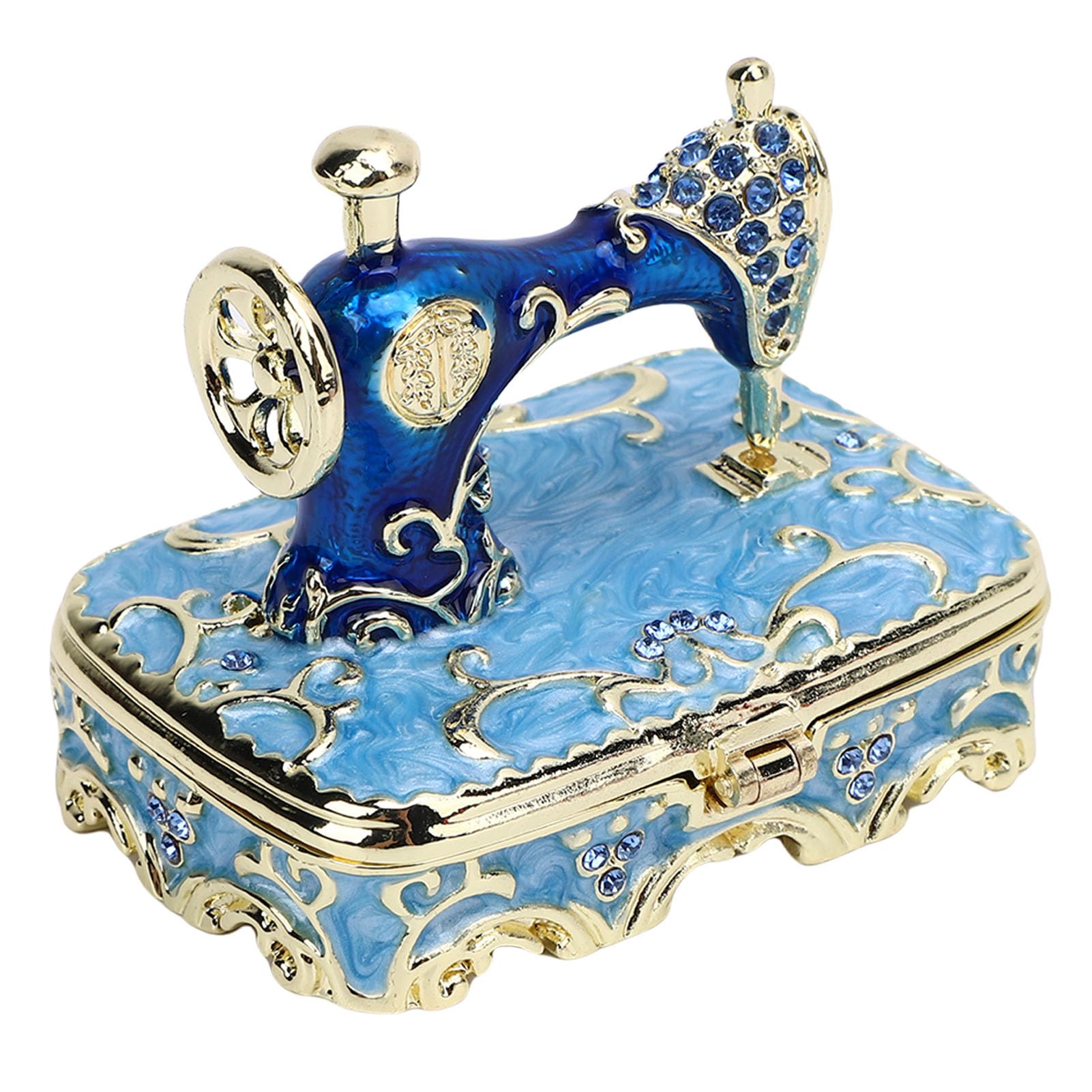 Jelquix Sewing Machine Tabletop Trinket Box, Zinc Alloy Multifunctional Exquisite Vintage Sewing Machine Jewelry Ornament Box for Home (Blue)