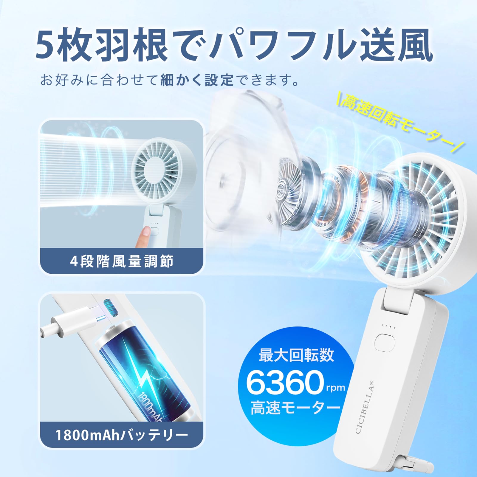Amazon | 【2025強化版モデル】シシベラ ハンディファン 携帯扇風機