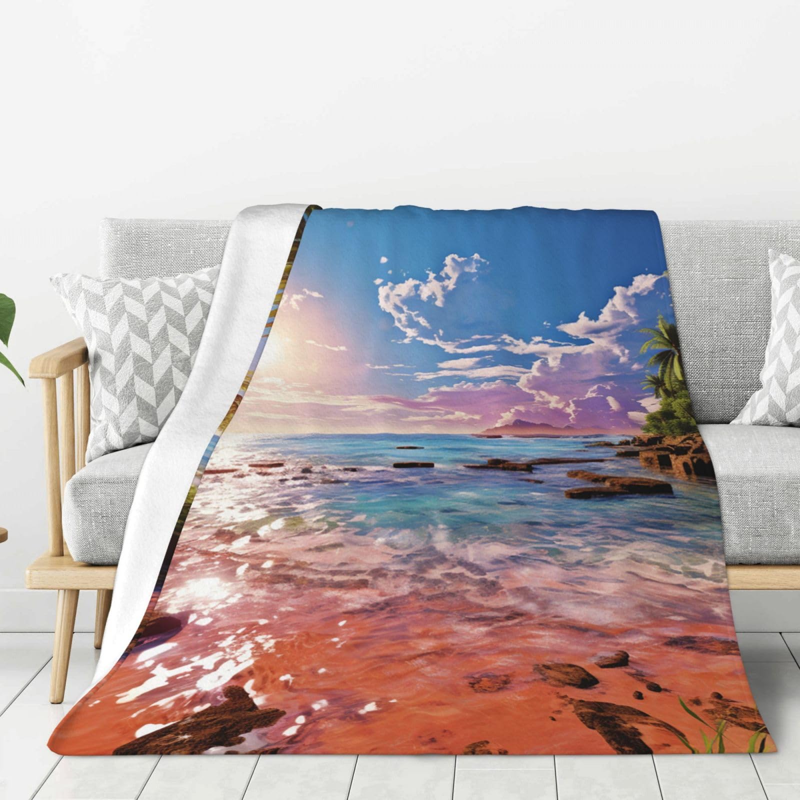 Couverture flanelle super douce et peluche chaude légère pour canapé lit motif palmier